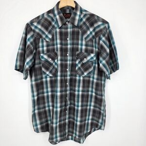 Plains Western Wear Men's Plaid Short Sleeve Shirt Gray M.
